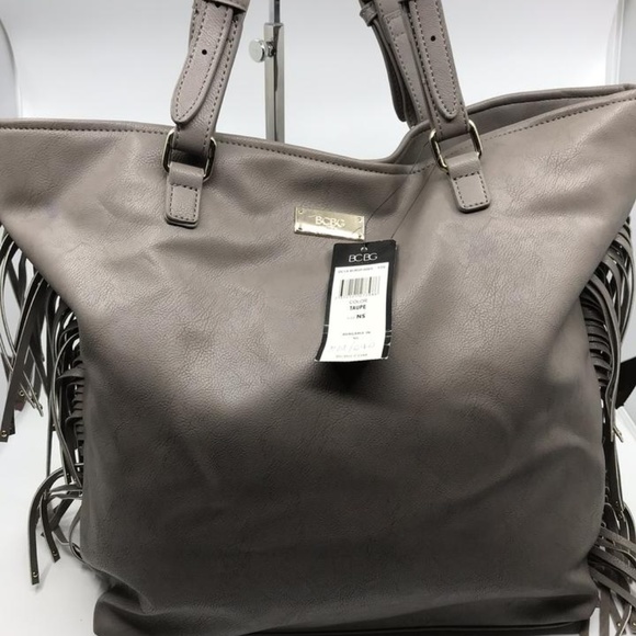 BCBG Fringe Tote Gray Faux Leather Shoulder Bag - Picture 8 of 8